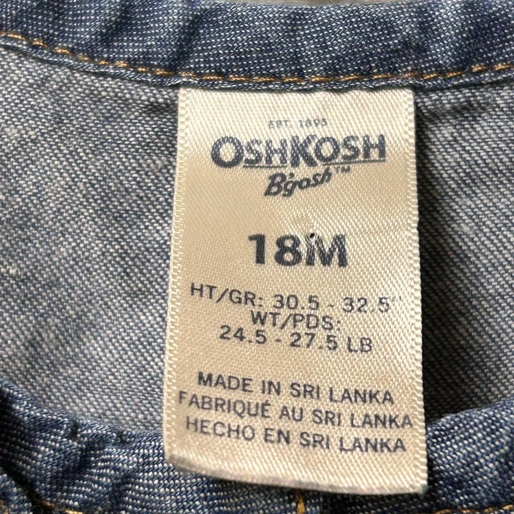 OshKosh B'Gosh Denim Dress 18M Blue Striped Belt Sleeveless Ruffle Girls